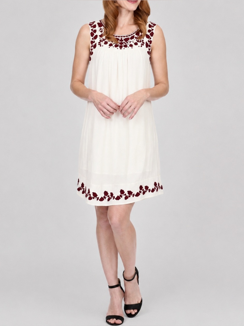 Lucky Brand Hannah Shift Dress Embroidered Boho White Sleeveless Women's Medium - Picture 3 of 8